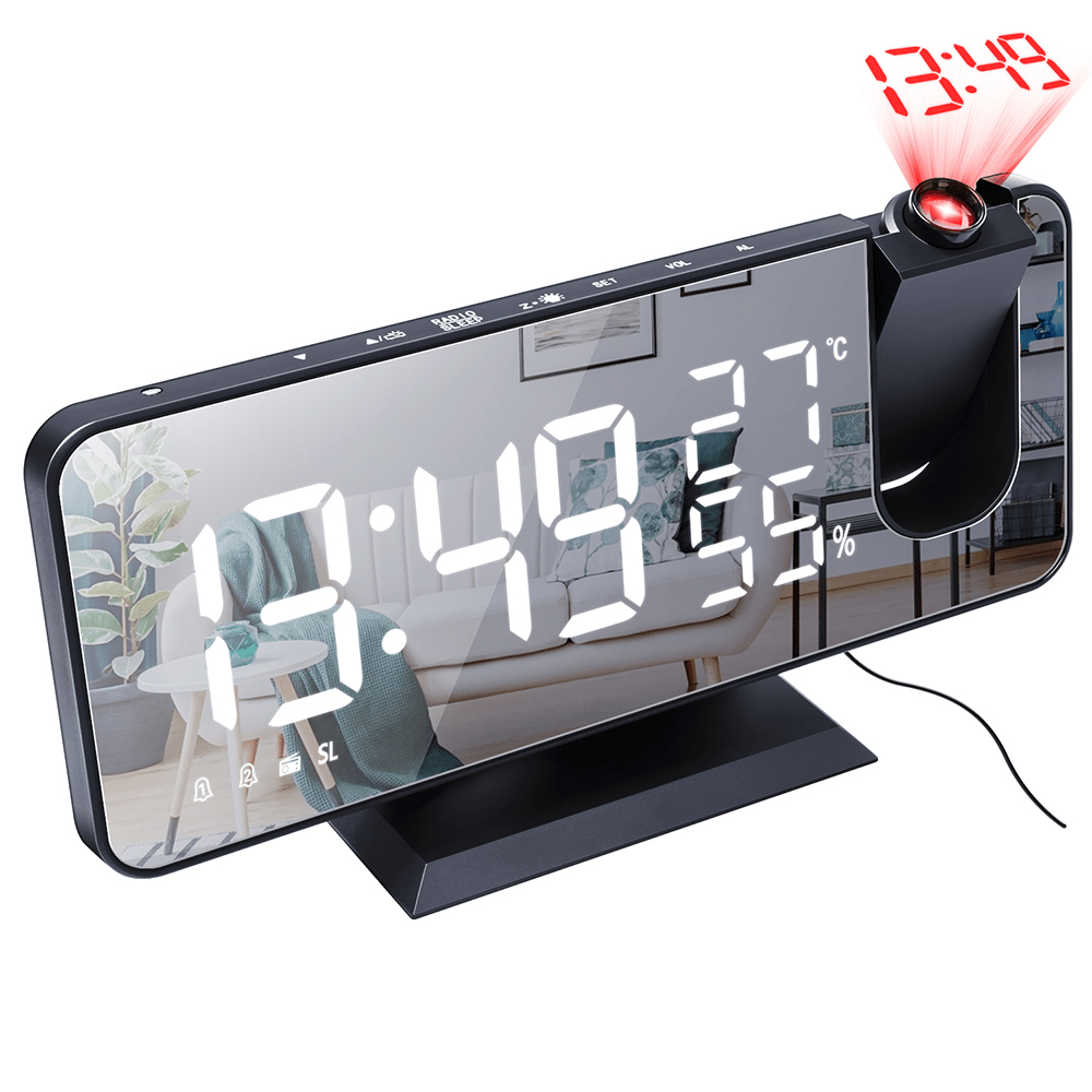 Smart LED Projection Alarm Clock with Temperature & FM Radio - Plantuvo