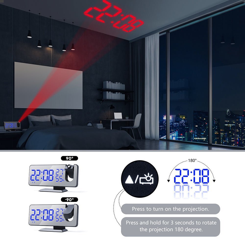 Smart LED Projection Alarm Clock with Temperature & FM Radio - Plantuvo