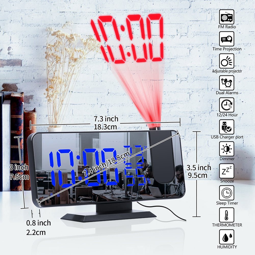 Smart LED Projection Alarm Clock with Temperature & FM Radio - Plantuvo
