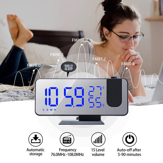 Smart LED Projection Alarm Clock with Temperature & FM Radio - Plantuvo